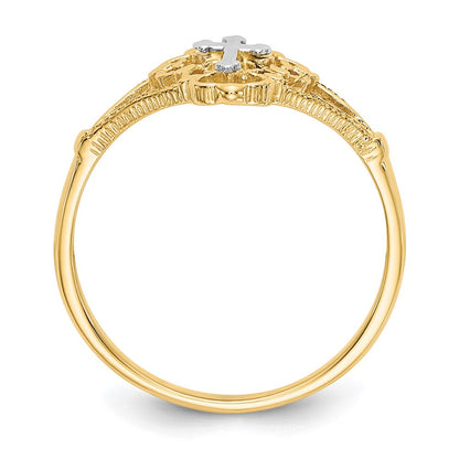 14K Bicolor-Gold Ring mit Kreuzdesign und echtem Diamant im Diamantschliff