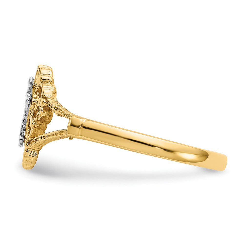 14K Bicolor-Gold Ring mit Kreuzdesign und echtem Diamant im Diamantschliff