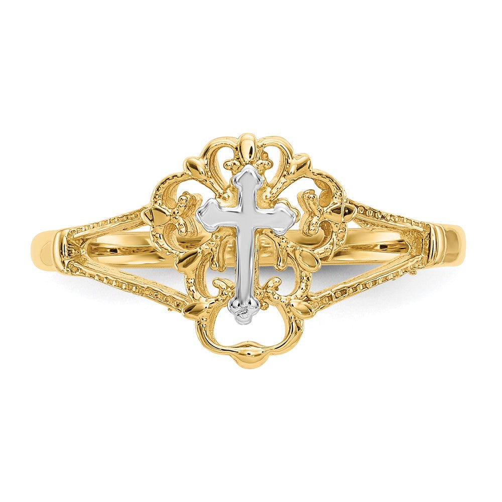 14K Bicolor-Gold Ring mit Kreuzdesign und echtem Diamant im Diamantschliff