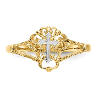 14K Bicolor-Gold Ring mit Kreuzdesign und echtem Diamant im Diamantschliff