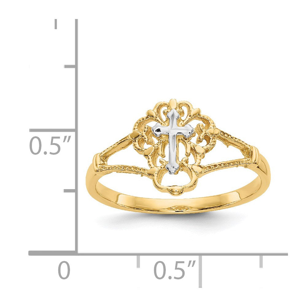14K Bicolor-Gold Ring mit Kreuzdesign und echtem Diamant im Diamantschliff