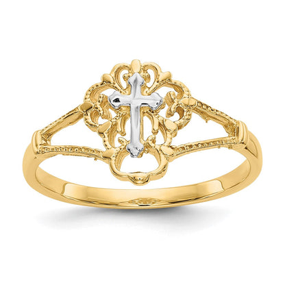 14K Bicolor-Gold Ring mit Kreuzdesign und echtem Diamant im Diamantschliff