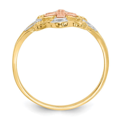 14K Zweifarbiger Gold-Kreuzring mit Weißrhodinium