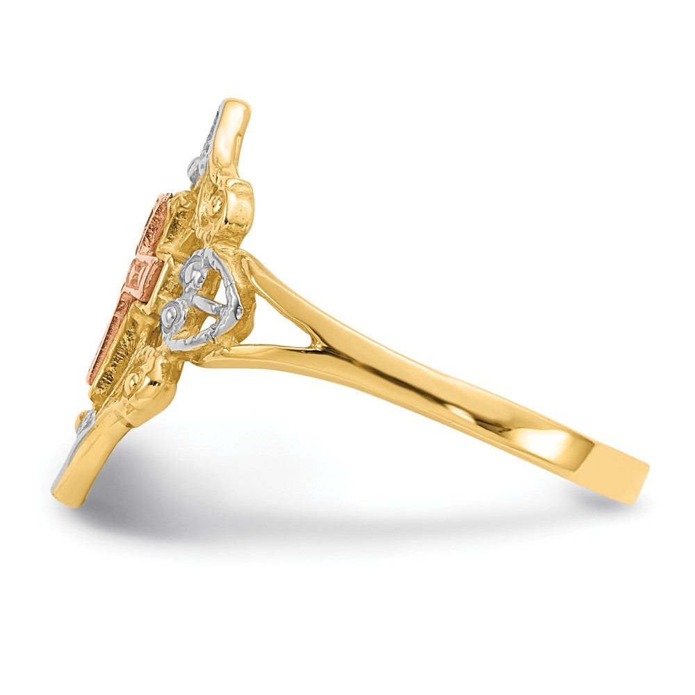 14K Zweifarbiger Gold-Kreuzring mit Weißrhodinium
