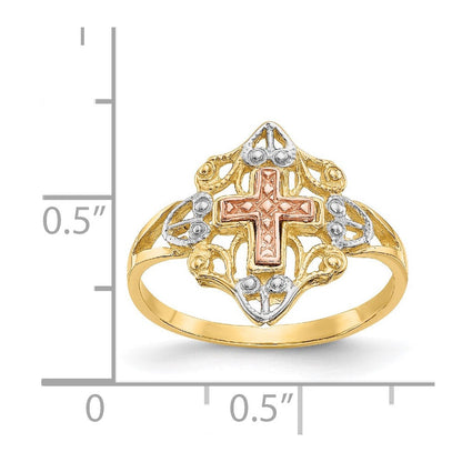 14K Zweifarbiger Gold-Kreuzring mit Weißrhodinium