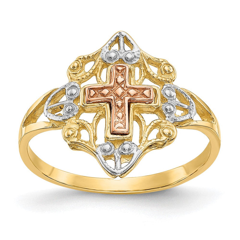 14K Zweifarbiger Gold-Kreuzring mit Weißrhodinium