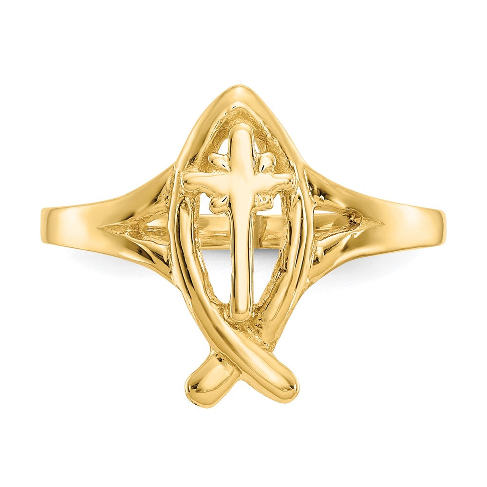 14K Gelbgold Ring mit Ichthus-Kreuz