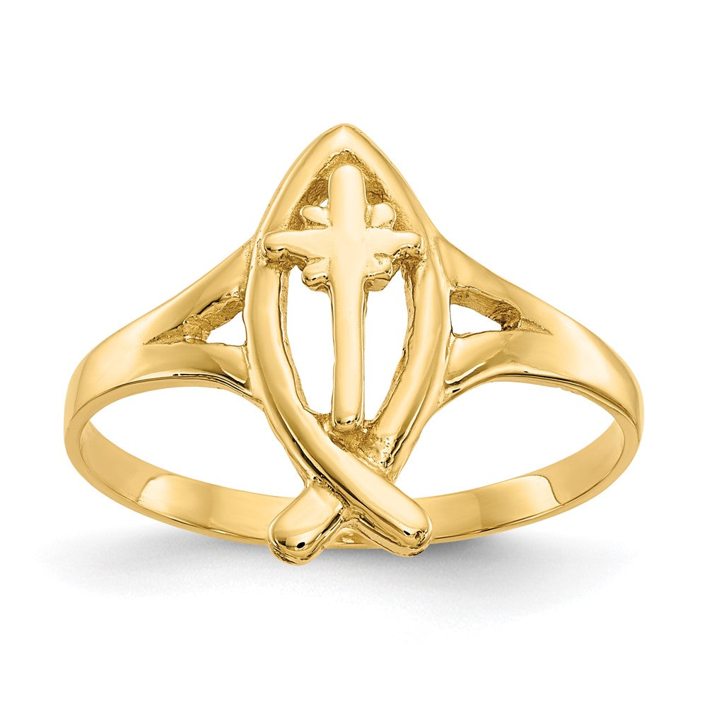 14K Gelbgold Ring mit Ichthus-Kreuz