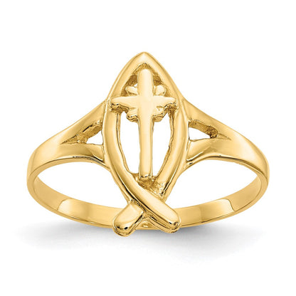 14K Gelbgold Ring mit Ichthus-Kreuz