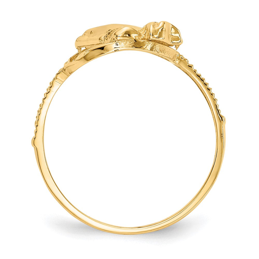 14K Bicolor-Gold Ring mit Kreuz mit betenden Händen und echtem Diamantschliff