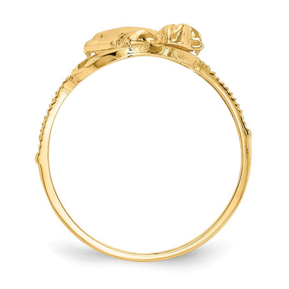 14K Bicolor-Gold Ring mit Kreuz mit betenden Händen und echtem Diamantschliff