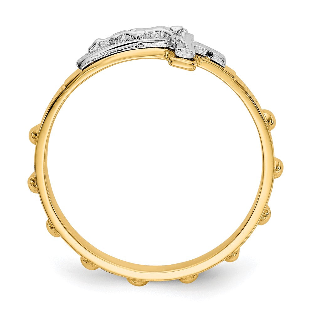 14K Zweifarbiges Gold Kruzifix-Rosenkranz-Ring