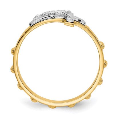 14K Zweifarbiges Gold Kruzifix-Rosenkranz-Ring