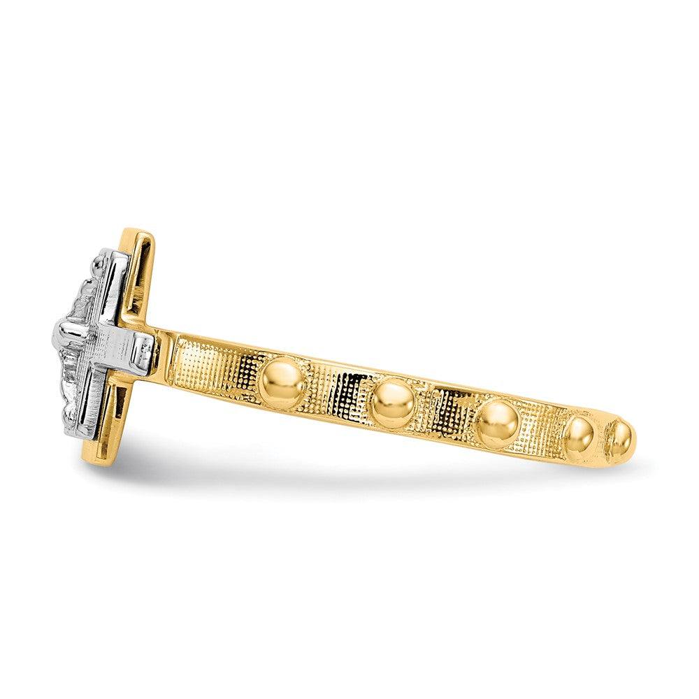 14K Zweifarbiges Gold Kruzifix-Rosenkranz-Ring