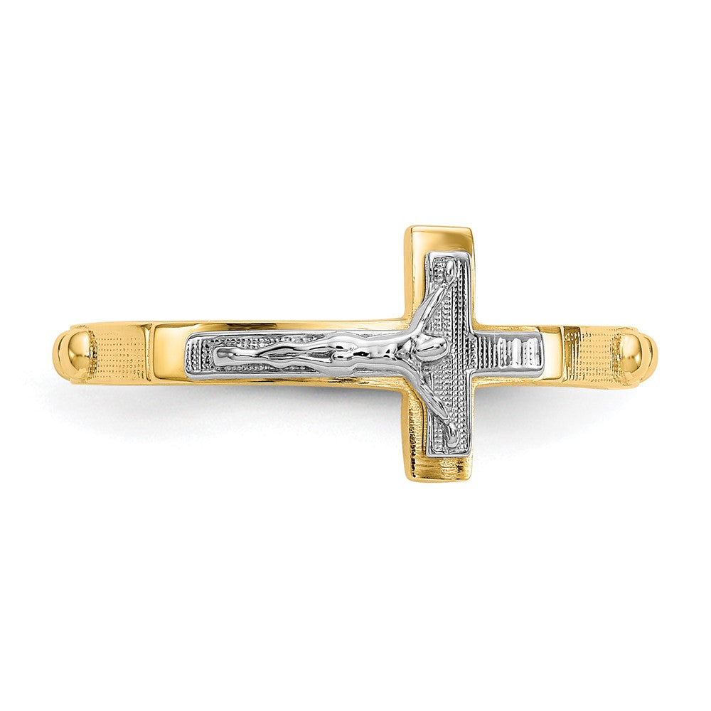 14K Zweifarbiges Gold Kruzifix-Rosenkranz-Ring
