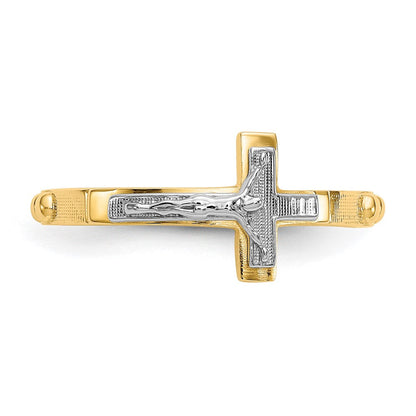 14K Zweifarbiges Gold Kruzifix-Rosenkranz-Ring