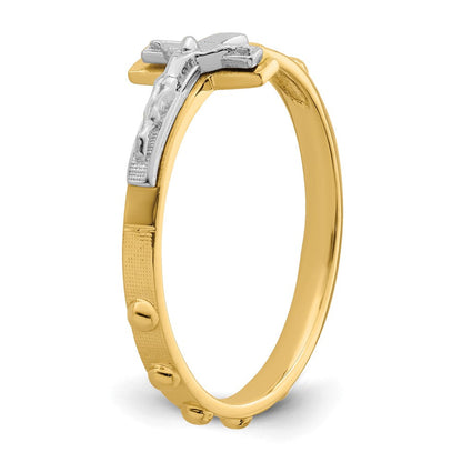 14K Zweifarbiges Gold Kruzifix-Rosenkranz-Ring