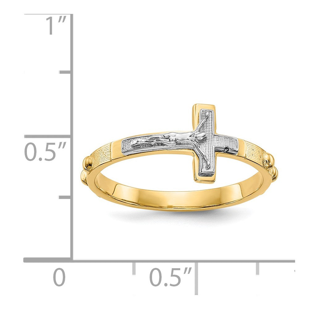 14K Zweifarbiges Gold Kruzifix-Rosenkranz-Ring