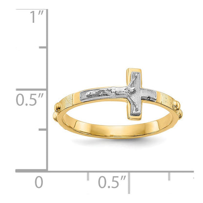 14K Zweifarbiges Gold Kruzifix-Rosenkranz-Ring