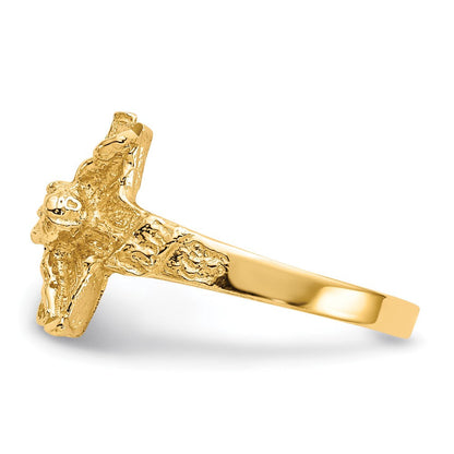 14K Gelbgold Kruzifix-Ring mit Diamantschliff