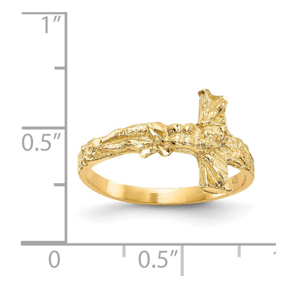 14K Gelbgold Kruzifix-Ring mit Diamantschliff