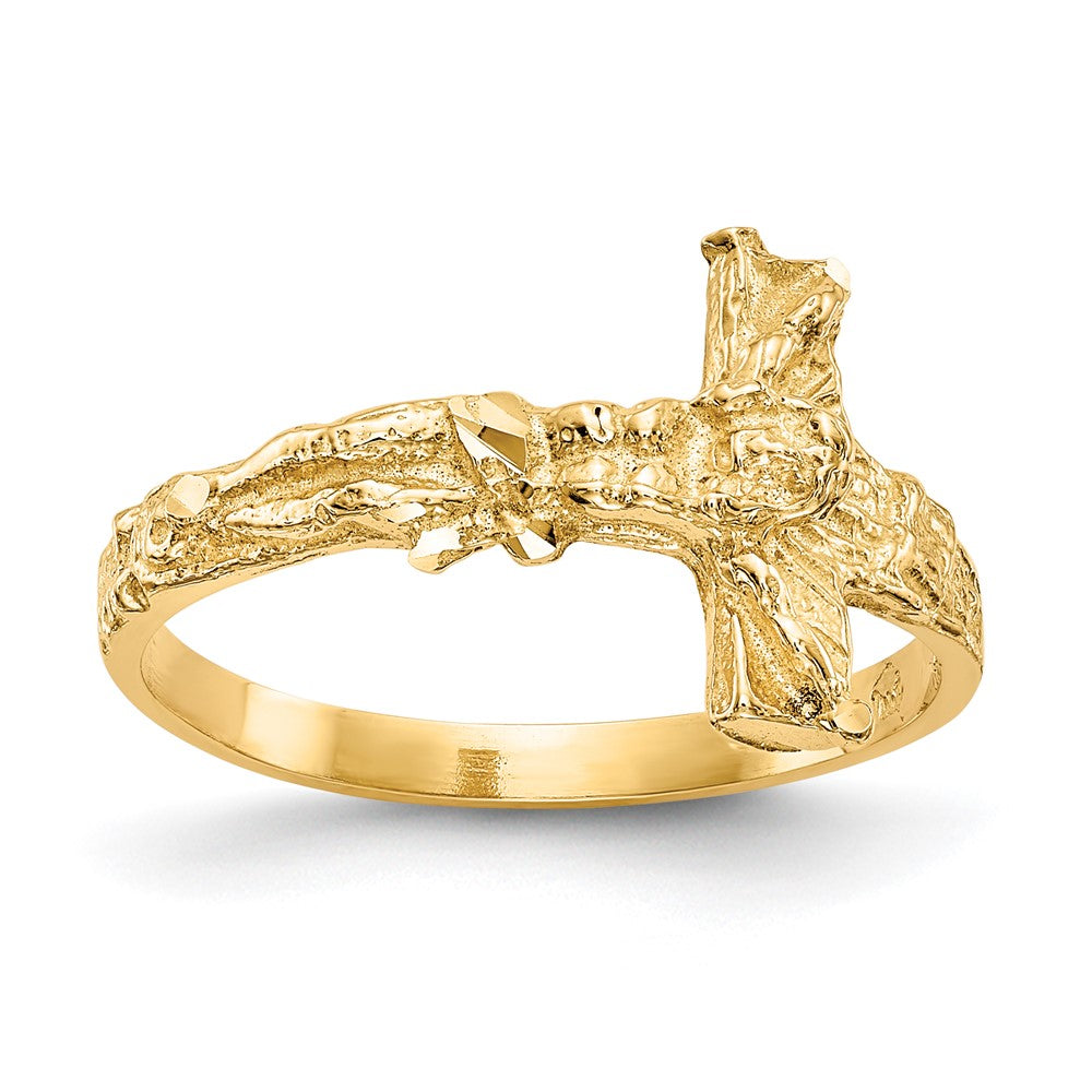 14K Gelbgold Kruzifix-Ring mit Diamantschliff