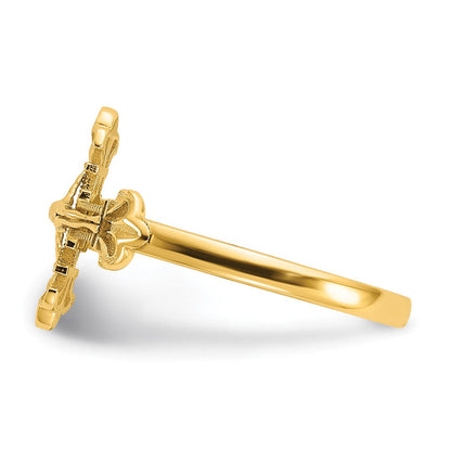 14K Gelbgold Kreuz-Ring mit echtem Diamantschliff