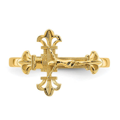 14K Gelbgold Kreuz-Ring mit echtem Diamantschliff
