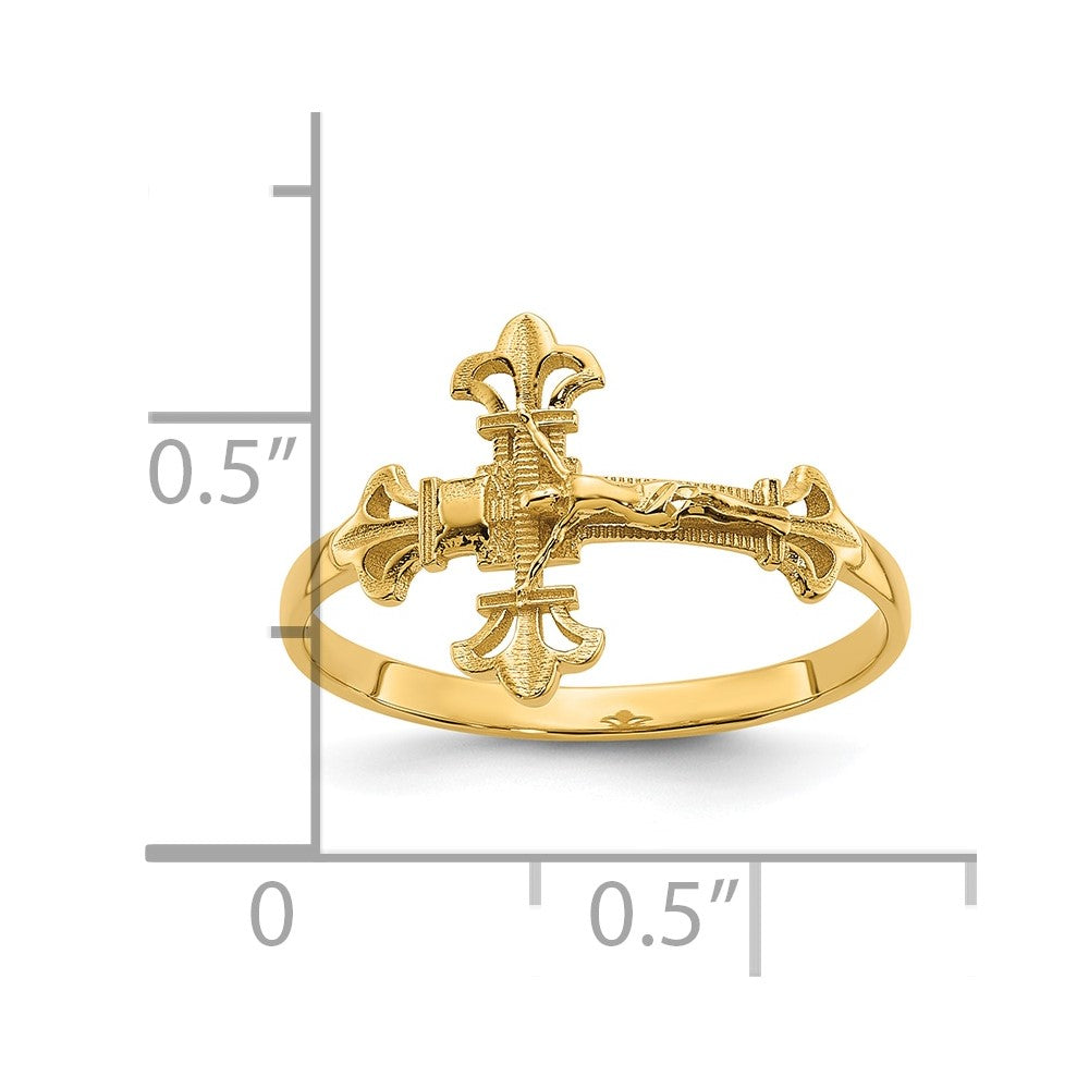 14K Gelbgold Kreuz-Ring mit echtem Diamantschliff