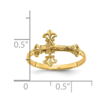 14K Gelbgold Kreuz-Ring mit echtem Diamantschliff