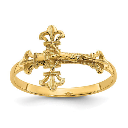 14K Gelbgold Kreuz-Ring mit echtem Diamantschliff