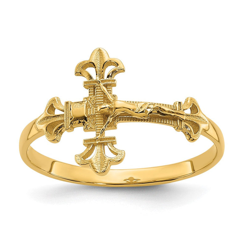 14K Gelbgold Kreuz-Ring mit echtem Diamantschliff