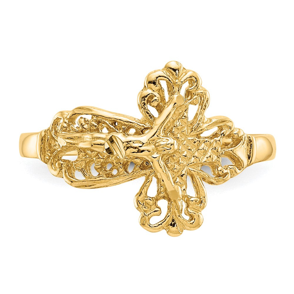 14K Gelbgold Kreuz-Ring mit echten Diamantschliff-Details