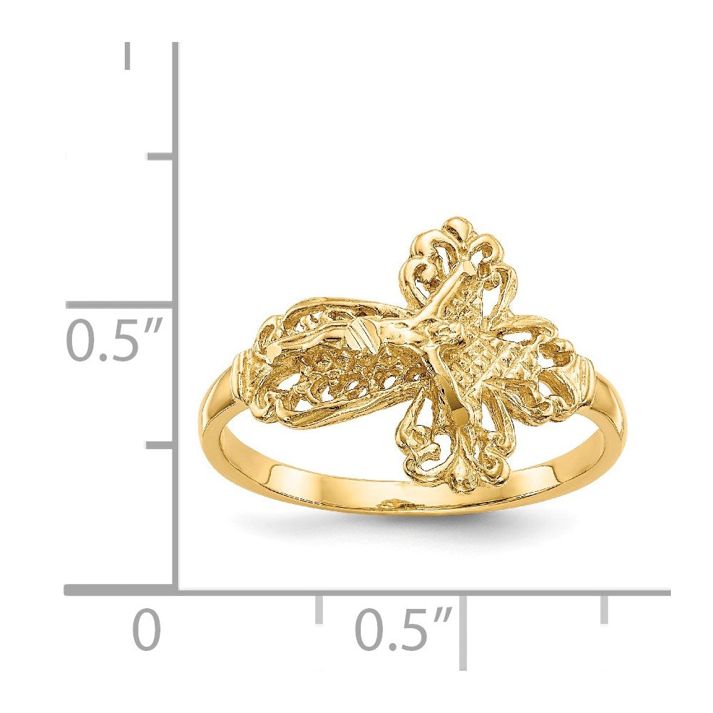 14K Gelbgold Kreuz-Ring mit echten Diamantschliff-Details