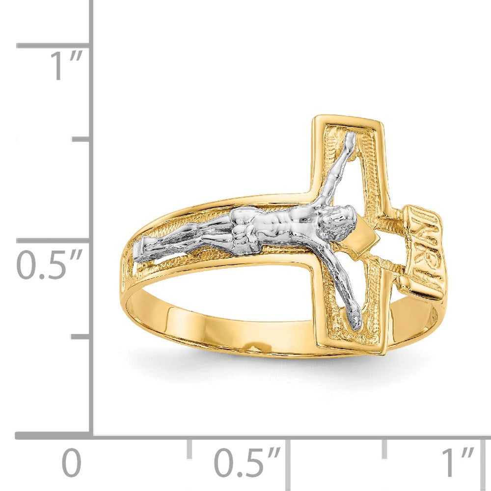 14K Bicolor-Gold Kruzifix-Herrenring