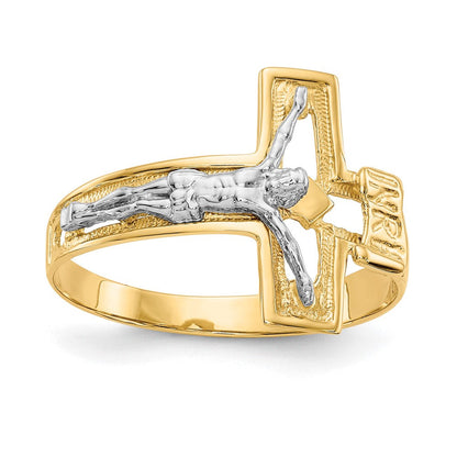 14K Bicolor-Gold Kruzifix-Herrenring