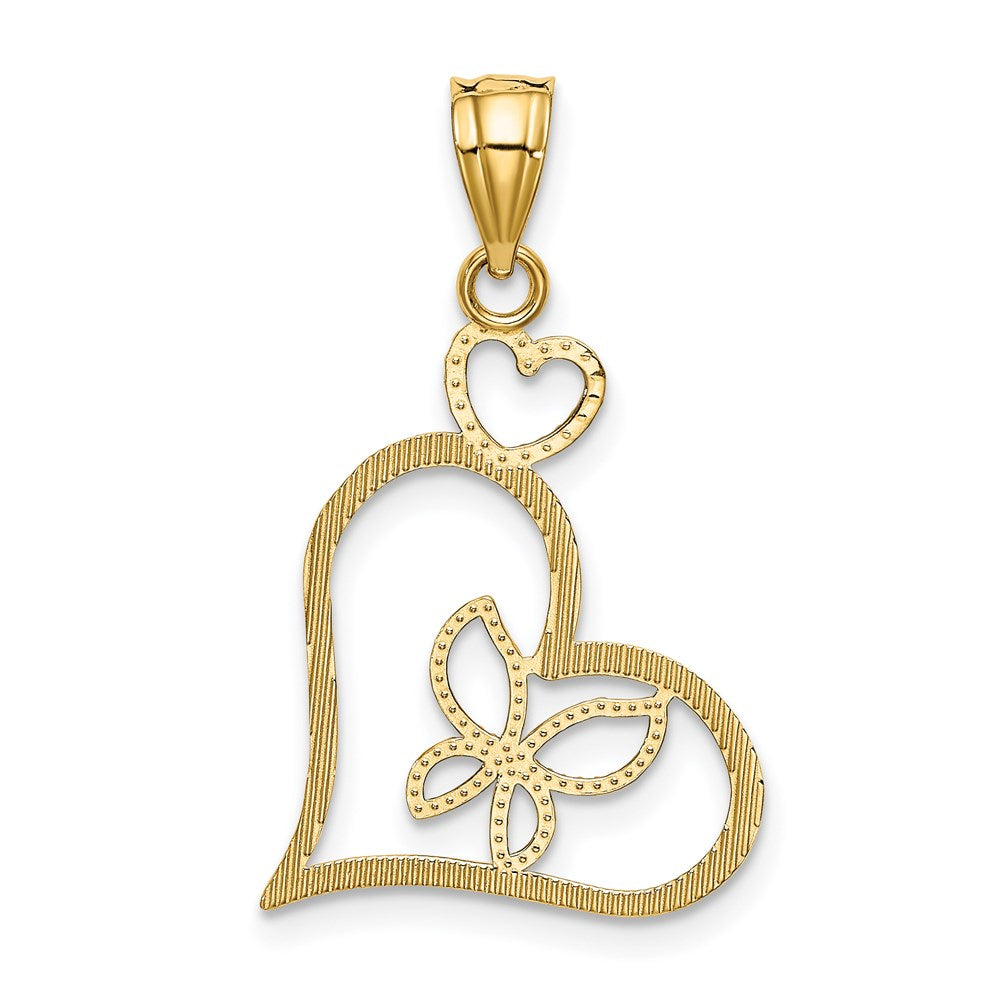 14K Gelb & Rhodium und Weiß Schmetterling in Herz Anhänger