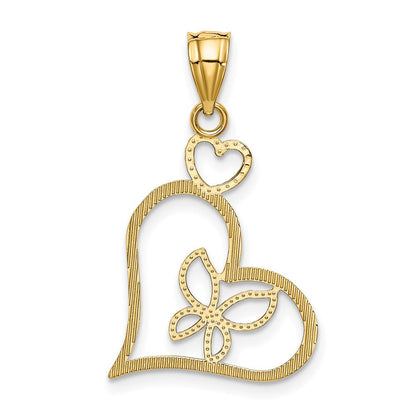 14K Gelb & Rhodium und Weiß Schmetterling in Herz Anhänger
