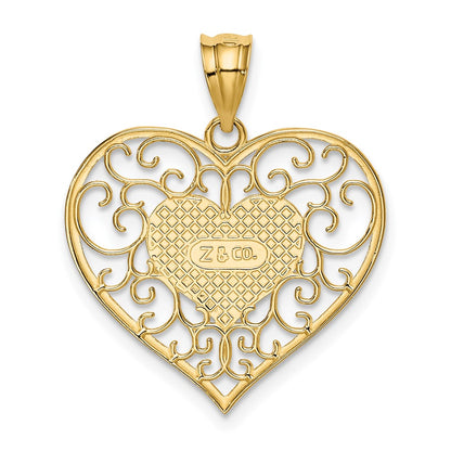 14K Gelbgold Herz-Anhänger, poliert, filigran
