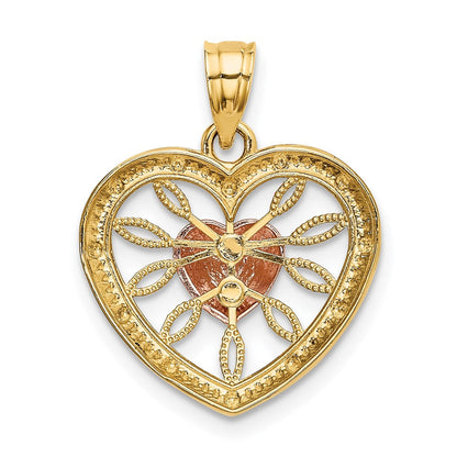 14k Zweifarbiges Gold Herz-Charm mit rosa Mitte