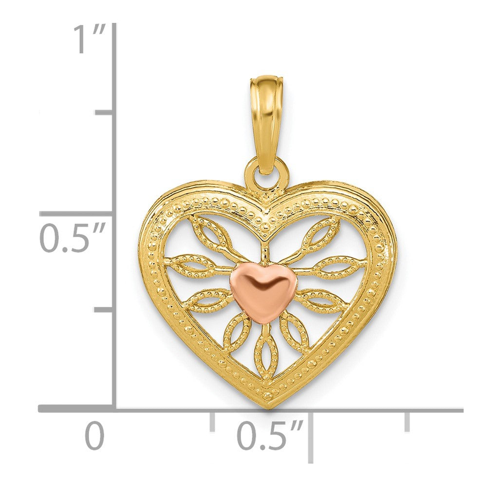 14k Zweifarbiges Gold Herz-Charm mit rosa Mitte