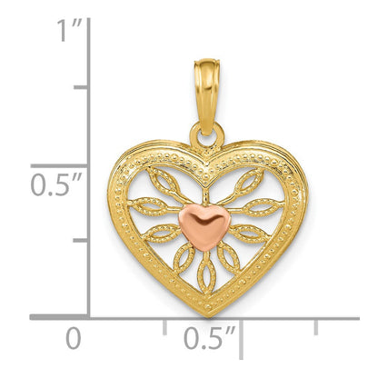 14k Zweifarbiges Gold Herz-Charm mit rosa Mitte