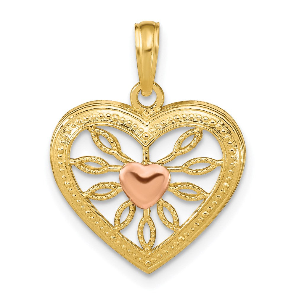 14k Zweifarbiges Gold Herz-Charm mit rosa Mitte