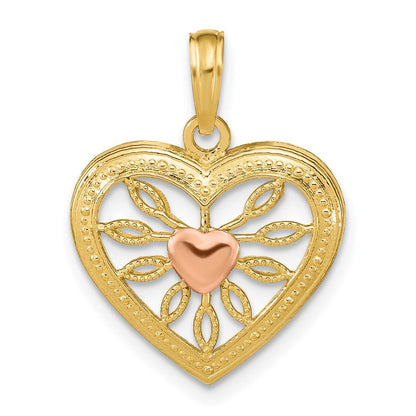 14k Zweifarbiges Gold Herz-Charm mit rosa Mitte