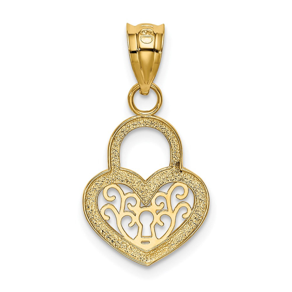 14K Gelbgold Poliert Filigran Herz Schloss Charm