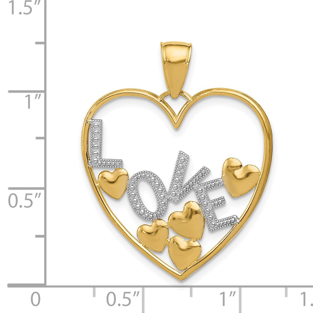 14K Gelbgold & Rhodium mit Rhodium – Anhänger „LIEBE" mit schwebenden Herzen