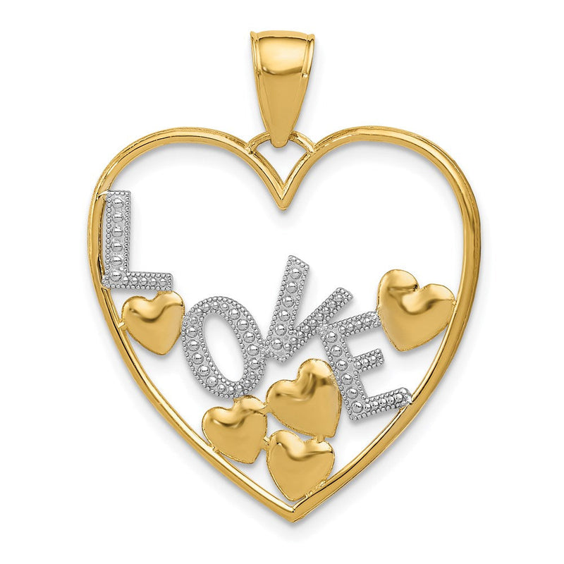 14K Gelbgold & Rhodium mit Rhodium – Anhänger „LIEBE" mit schwebenden Herzen