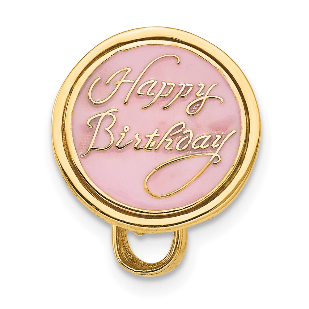 14K Gelbgold 3-D aquablau emaillierter „ALLES GUTE ZUM GEBURTSTAG"-Kuchen-Anhänger