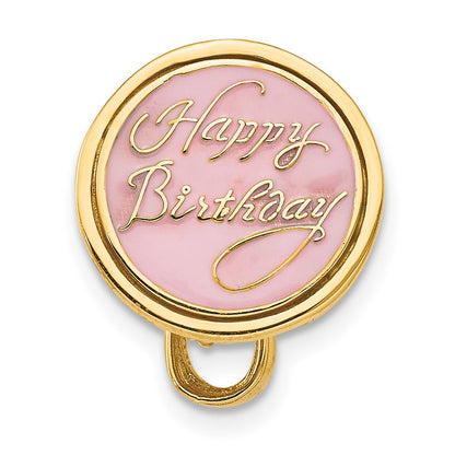 14K Gelbgold 3-D aquablau emaillierter „ALLES GUTE ZUM GEBURTSTAG"-Kuchen-Anhänger