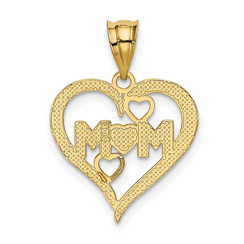 14K Gelb & Rhodium und Weiß Diamantiert Mama Herz Anhänger
